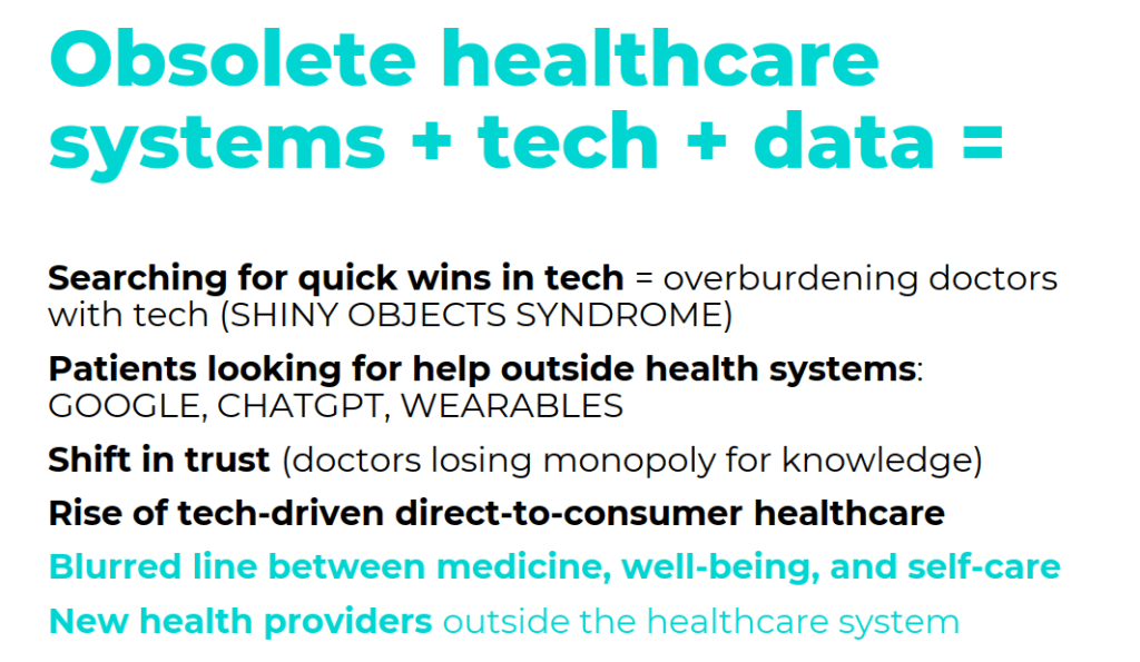 Healthcare systems are in crisis, fueling the rise of parallel digital care offerings (slide from a presentation)